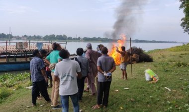 অবৈধ কারেন্ট জাল ও চায়না দুয়ারী-রিং জাল জব্দ করে আগুনে পুড়িয়ে ধ্বংস