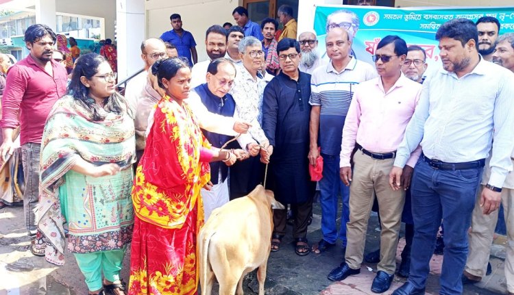 প্রধানমন্ত্রীর উপহার হিসেবে বাছুর মুরগি ও হাঁস বিতরণ 