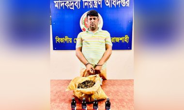 রাজশাহীতে মাদক ব্যবসায়ীর বাড়ি থেকে গাঁজা ও ফেনসিডিলসহ মাদক ব্যবসায়ী গ্রেফতার