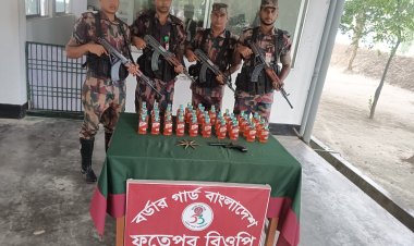 শিবগঞ্জ সীমান্তে পিস্তল ও গুলি এবং বিদেশি মদ উদ্ধার