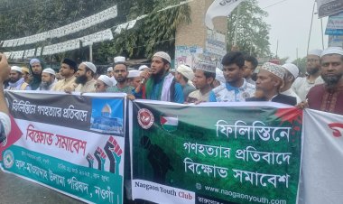 ফিলিস্তিনে গণহত্যার প্রতিবাদে নওগাঁয় বিক্ষোভ সমাবেশ