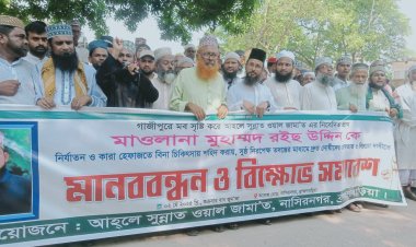 মাওলানা রঈস উদ্দিনের হত্যার প্রতিবাদে নাসিরনগরে মানববন্ধন ও প্রতিবাদ সমাবেশ