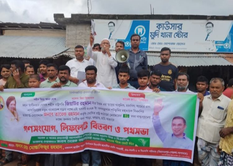 সাপাহারে বিএনপির ৩১ দফা কর্মসূচি বাস্তবায়নের লক্ষ্যে লিফলেট বিতরণ