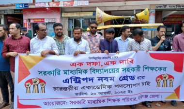 হবিগঞ্জে সরকারি মাধ্যমিক শিক্ষকদের মানববন্ধন
