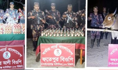 চাঁপাইনবাবগঞ্জে ভারতীয় মদ,শাড়ী,চাদর ও ২টি গরু জব্দ