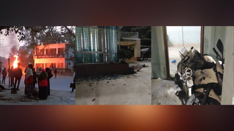 চাঁপাইনবাবগঞ্জে দুই যুবক নিহতের ঘটনায় পুলিশ বক্স ভাঙচুর-অগ্নিসংযোগ