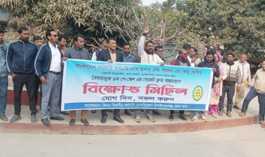 ৯ম পে স্কেলের গেজেট দ্রুত বাস্তবায়নের দাবিতে চাঁপাইনবাবগঞ্জে বিক্ষোভ