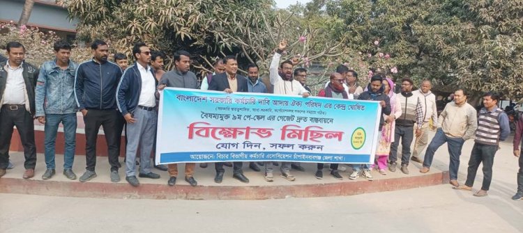 ৯ম পে স্কেলের গেজেট দ্রুত বাস্তবায়নের দাবিতে চাঁপাইনবাবগঞ্জে বিক্ষোভ