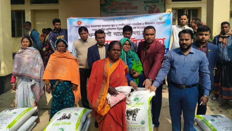 নিয়ামতপুরে সুফলভোগী খামারিদের মাঝে গো-খাদ্য বিতরণ