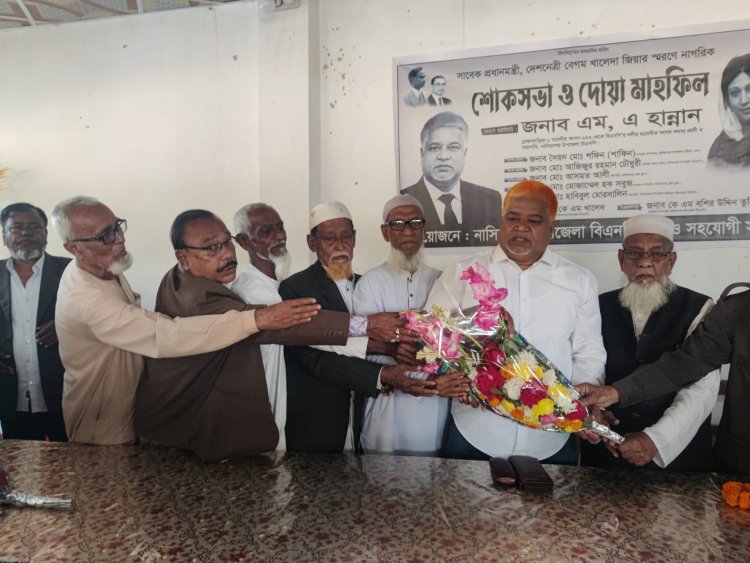 নবনির্বাচিত সংসদ সদস্য এম এ হান্নানকে মুক্তিযোদ্ধাদের পক্ষে ফুল দিয়ে বরণ